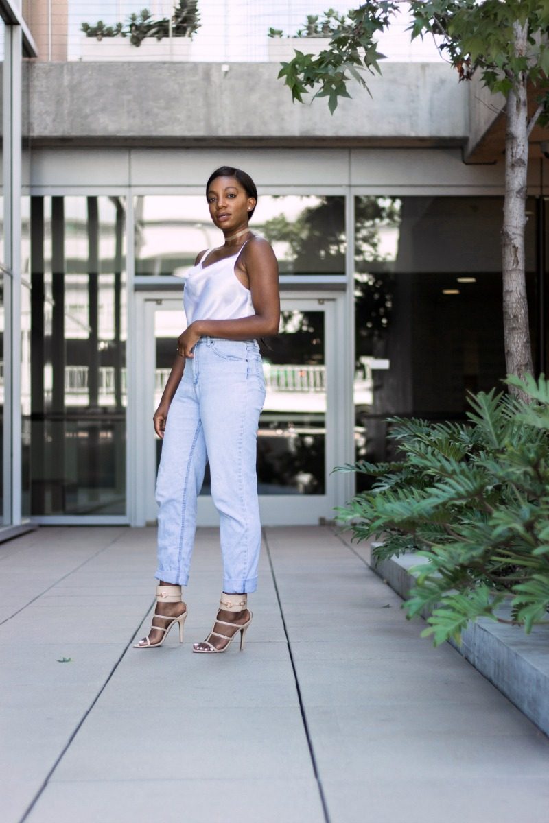 Satin Cami + Mom Jeans